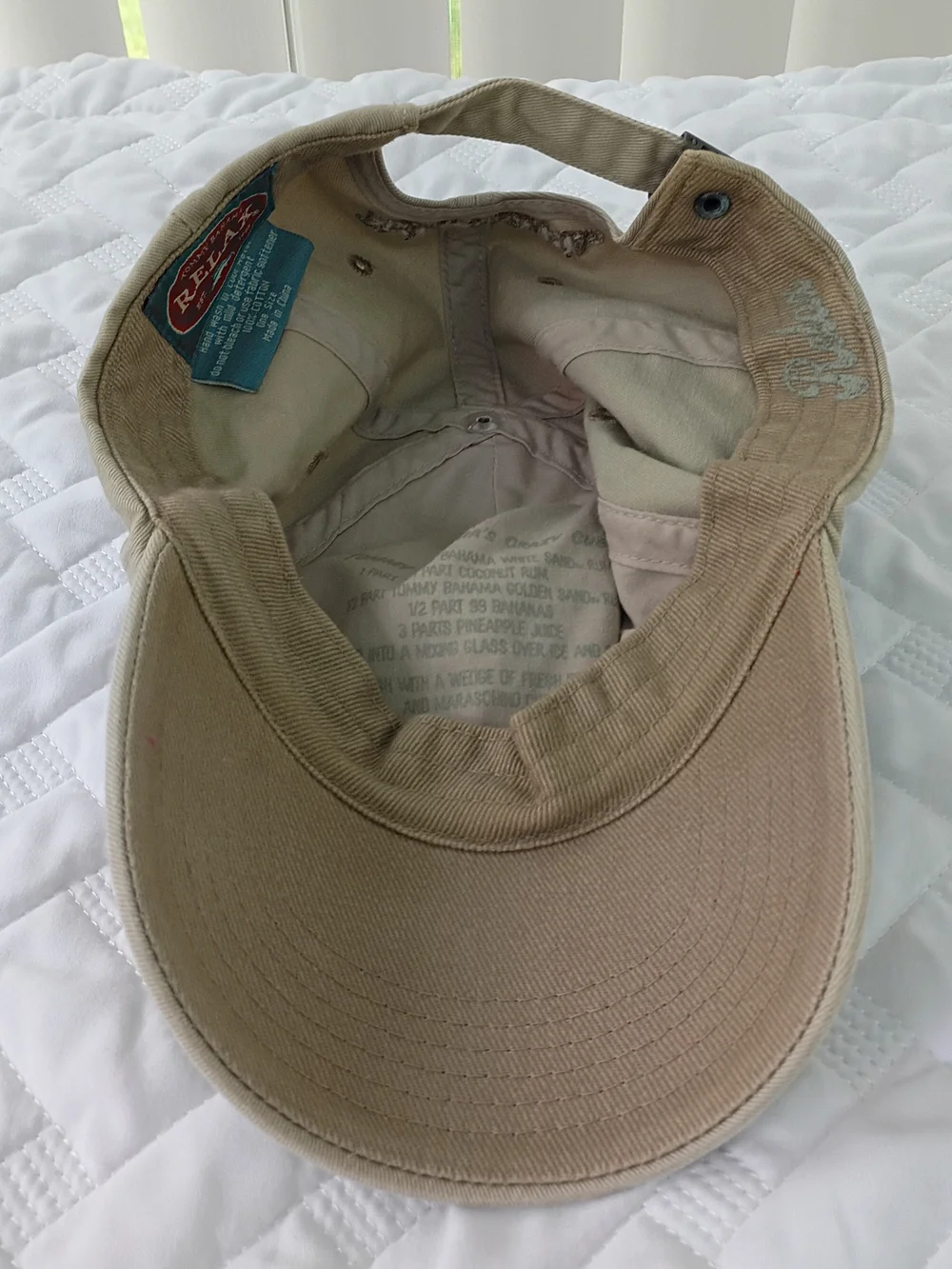 Tommy Bahama Adjustable Cap RELAX Hat Marlin Logo 100% Cotton Beige Breathable